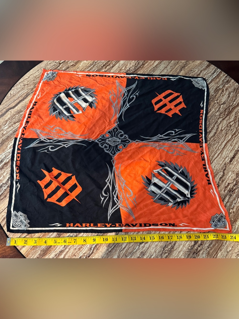 Harley-Davidson Orange and Black Decorative Bandana Scarf